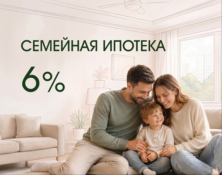 Семейная ипотека под 6% с 1 ребёнком!